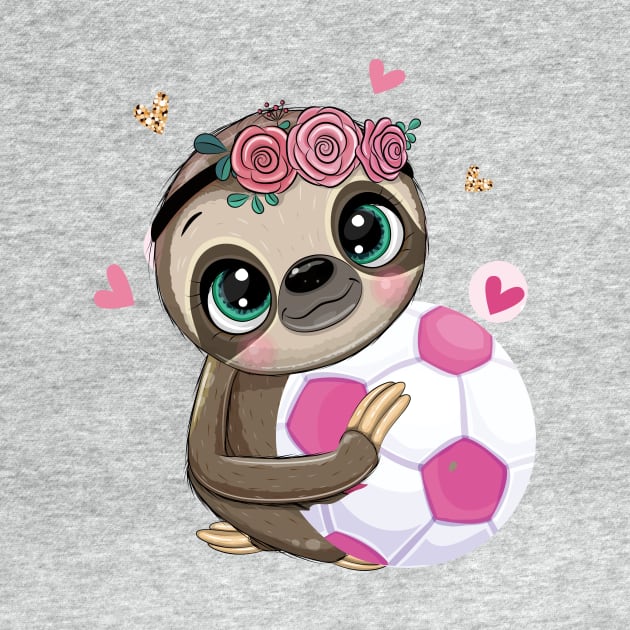 Sloth Hug Pink Sport Ball Girls Soccer Football Love .. by DODG99